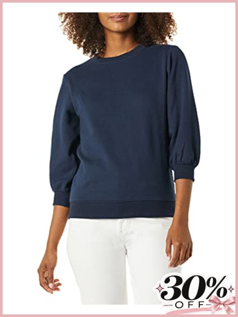 French Terry Fleece Crewneck Sweatshirt with 3/4 Blouson Sleeve Relaxed Fit
